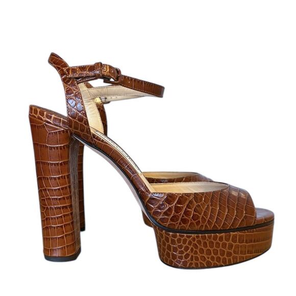 Jimmy Choo Peachy 125 Brown Croc Platform High Heel Sandals 39.5 - Picture 1 of 10